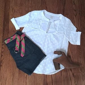 J. Crew White Swiss Dot Summer Boho Peasant Top